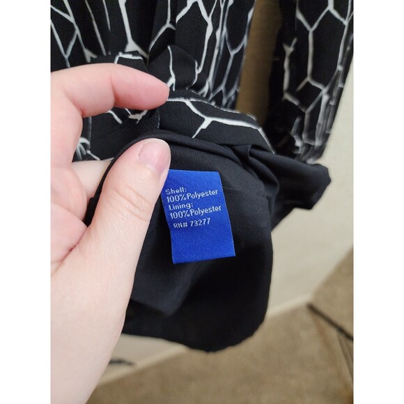 Apt 9 Womens M Black White Geometric Long Sleeve Button Up Belted Dress - Picture 9 of 10